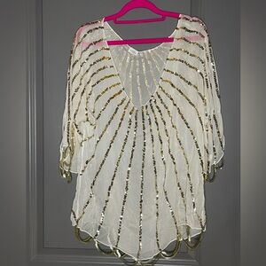 Chic Sheer Top with Sequin Stripes vintage holiday rare  100%silk